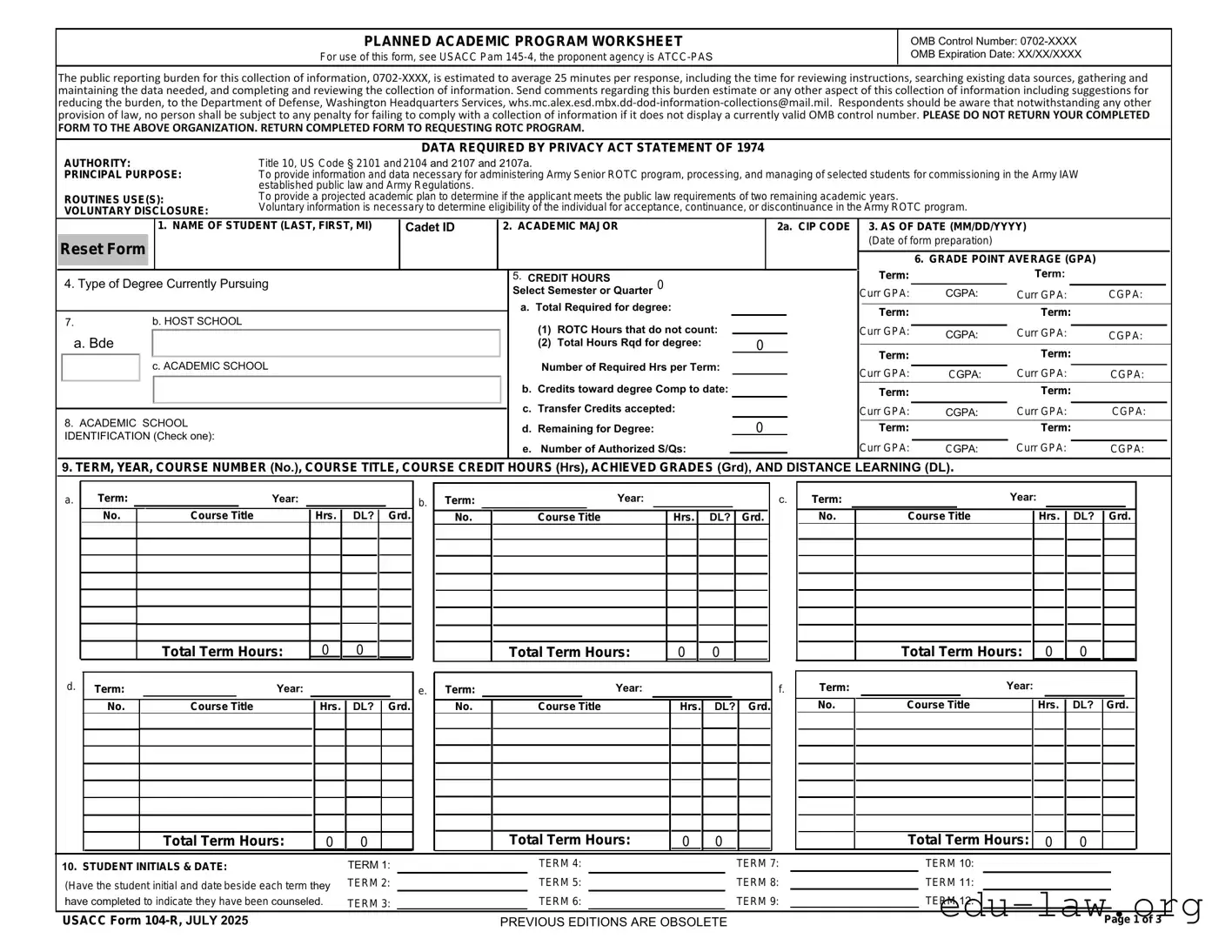 Fill in Your 104 R Template