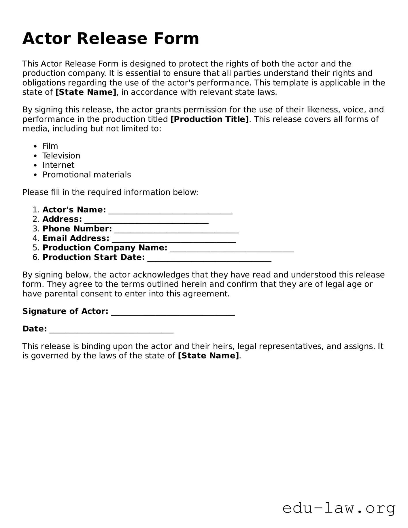 Actor Release Template