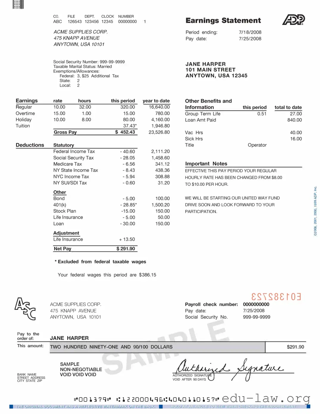 Fill in Your Adp Pay Stub Template