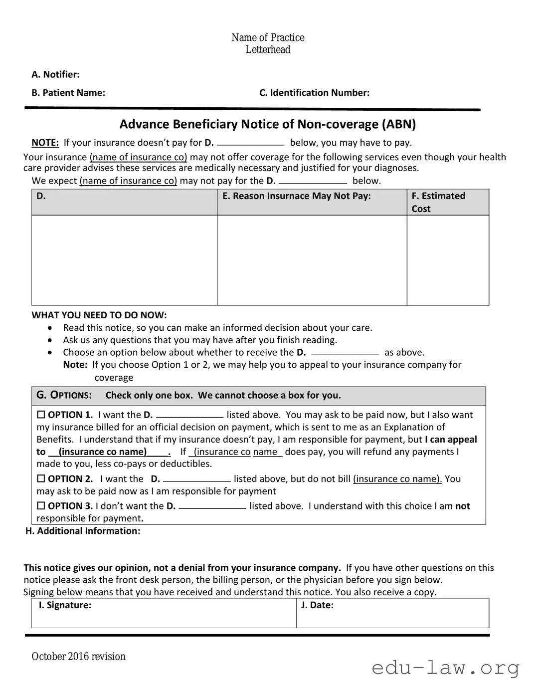 Fill in Your Advance Beneficiary Notice of Non-coverage Template