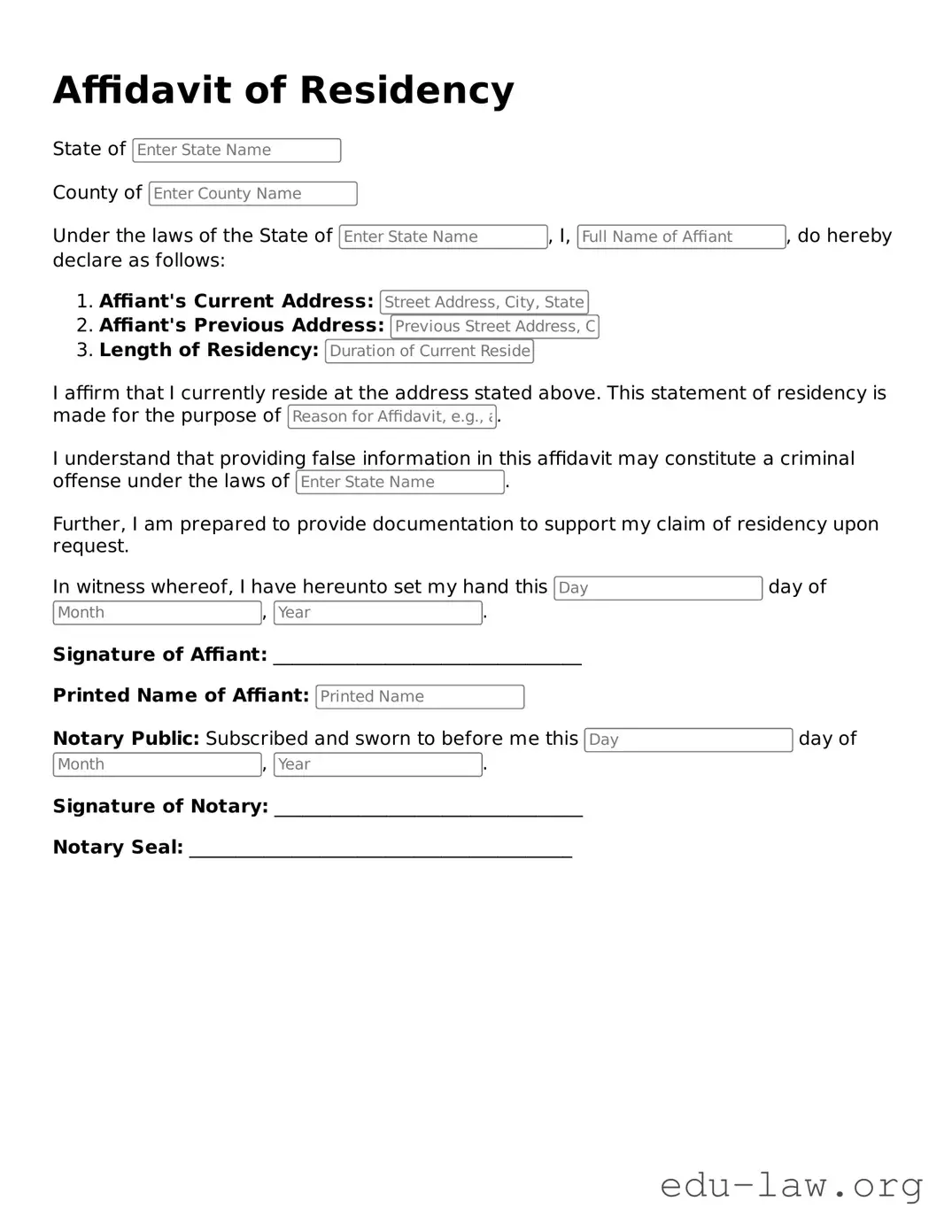 Affidavit of Residency Template