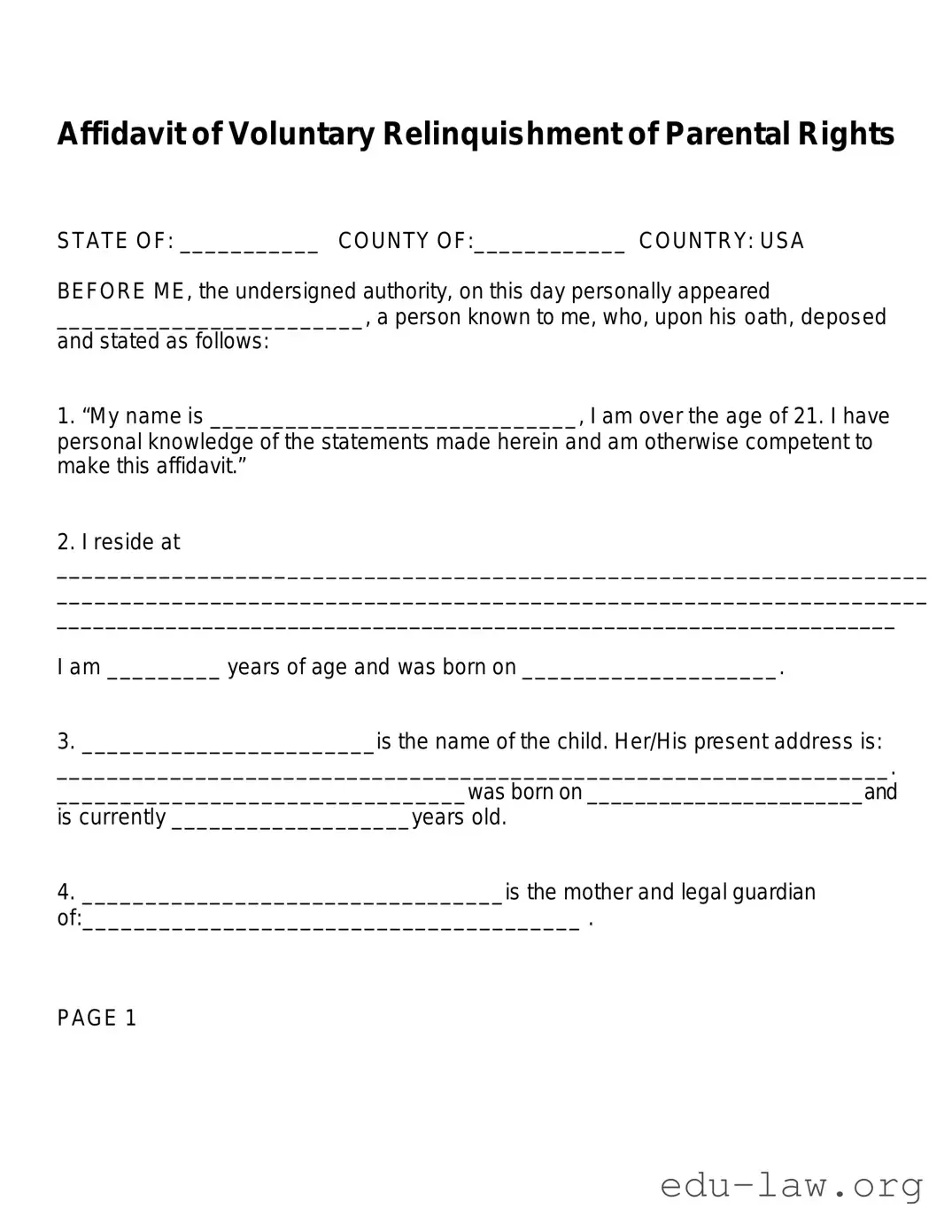 Fill in Your Affidavit Parental Rights Template