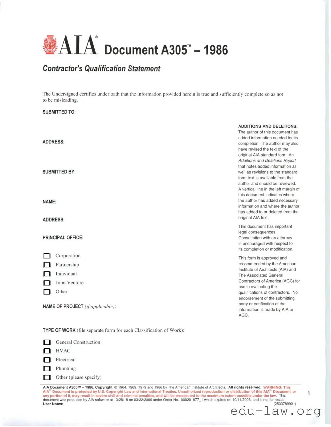 Fill in Your AIA A305 Template