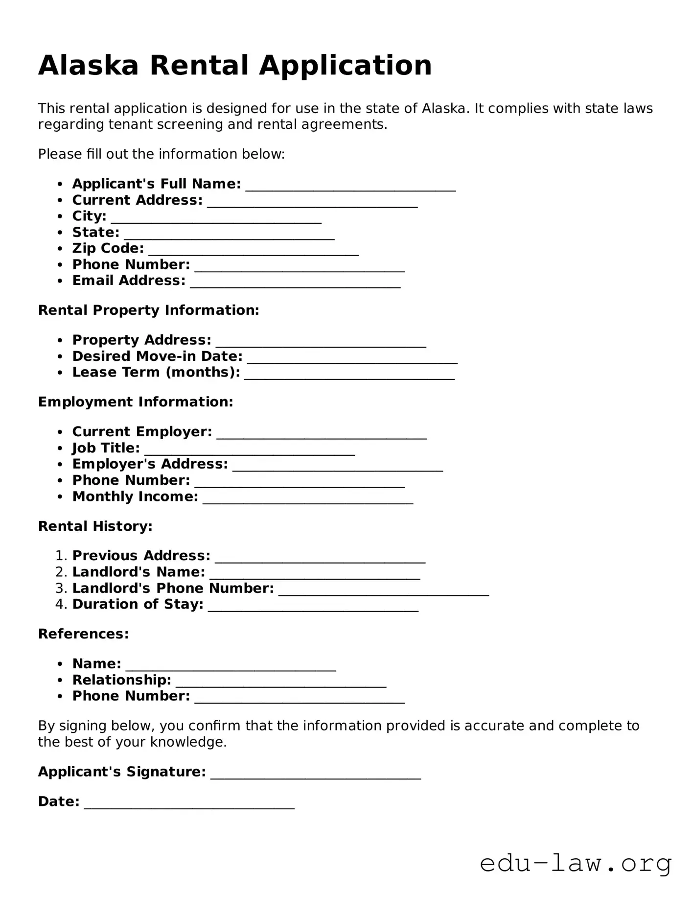 Legal  Rental Application Template for Alaska