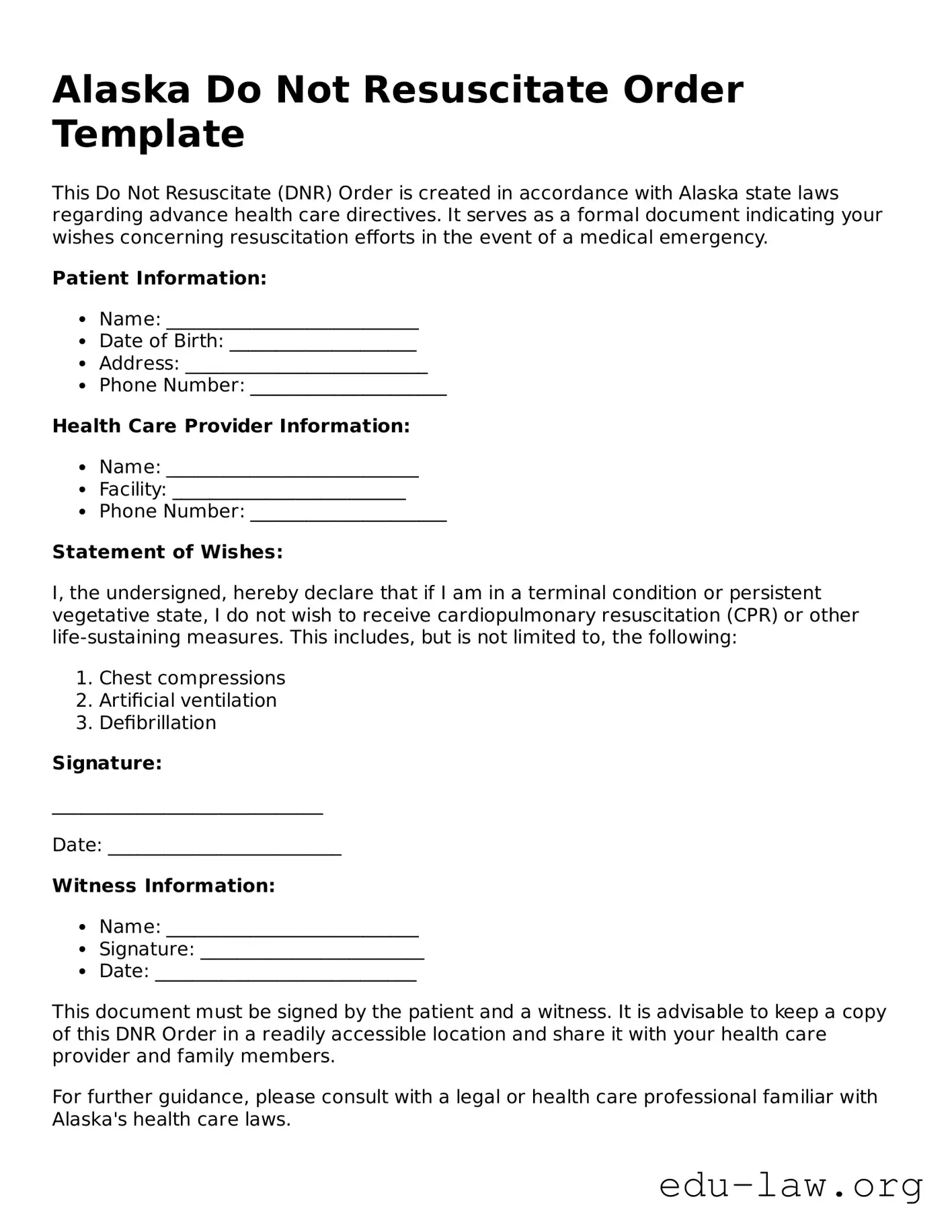 Legal  Do Not Resuscitate Order Template for Alaska