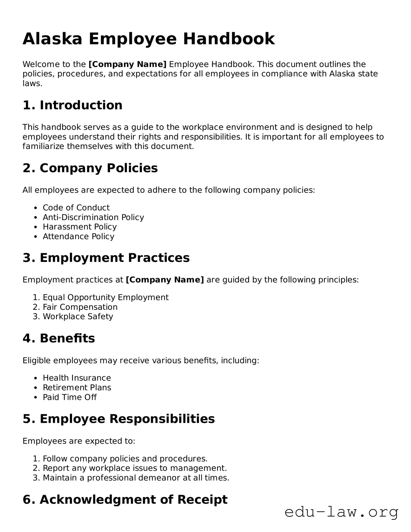 Legal  Employee Handbook Template for Alaska