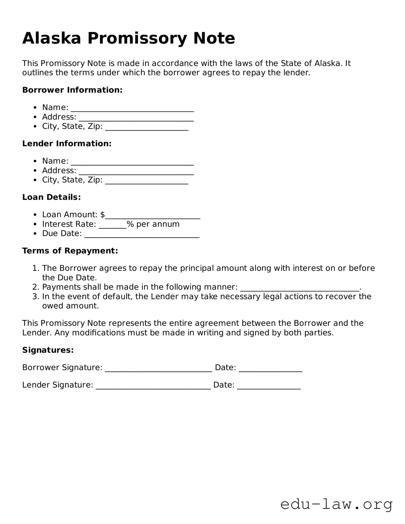 Legal  Promissory Note Template for Alaska