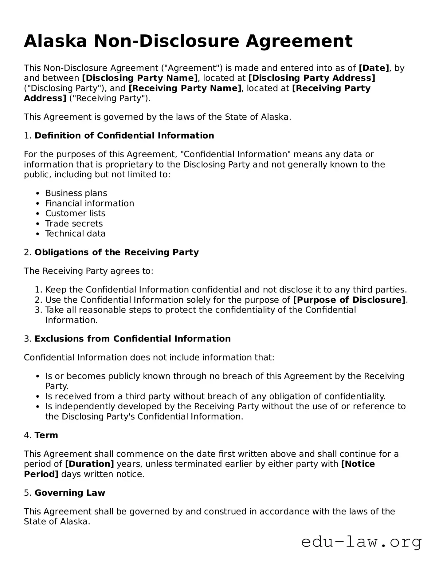 Legal  Non-disclosure Agreement Template for Alaska