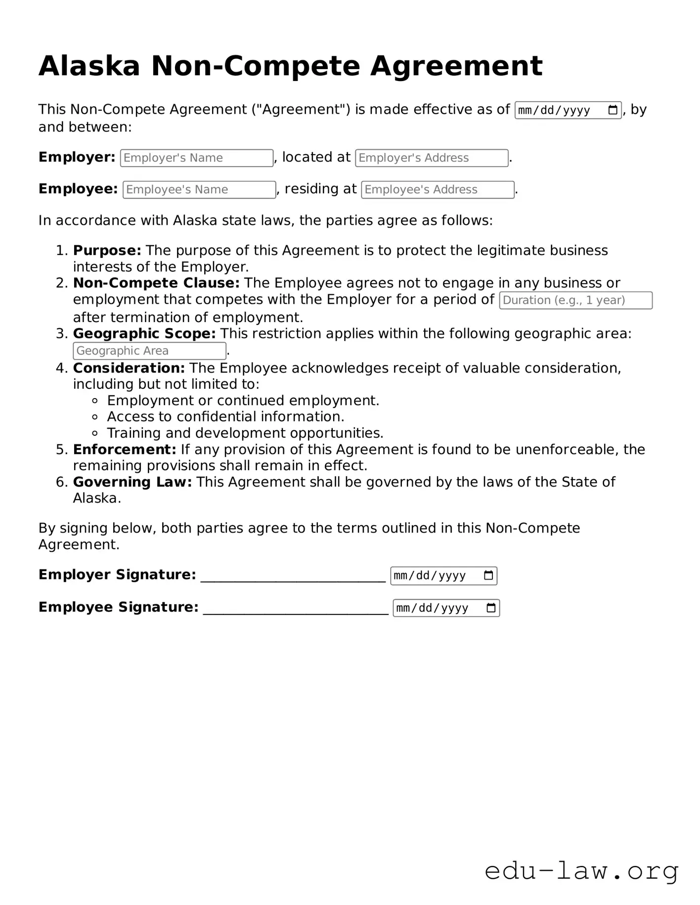 Legal  Non-compete Agreement Template for Alaska