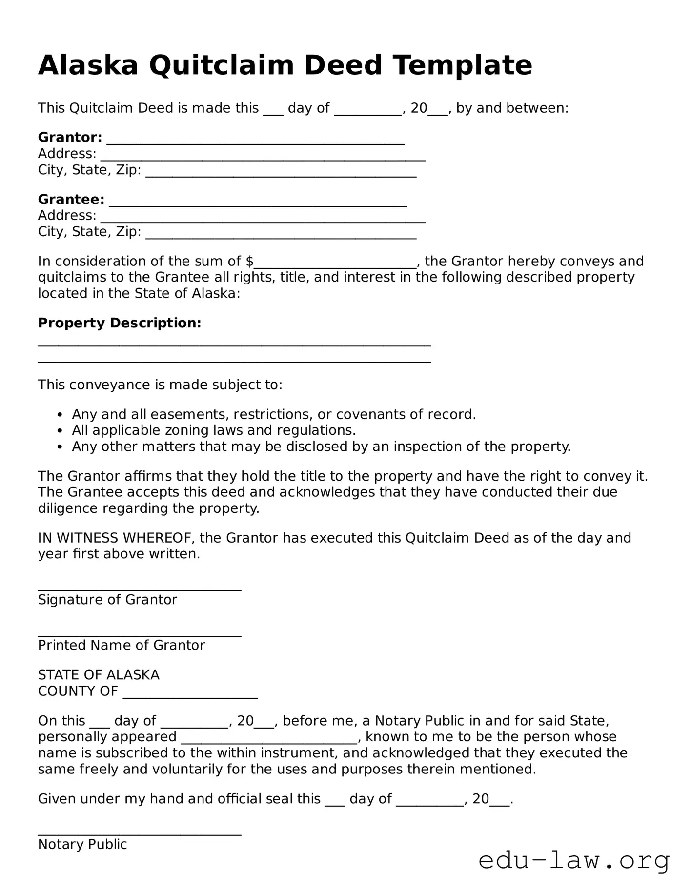 Legal  Quitclaim Deed Template for Alaska