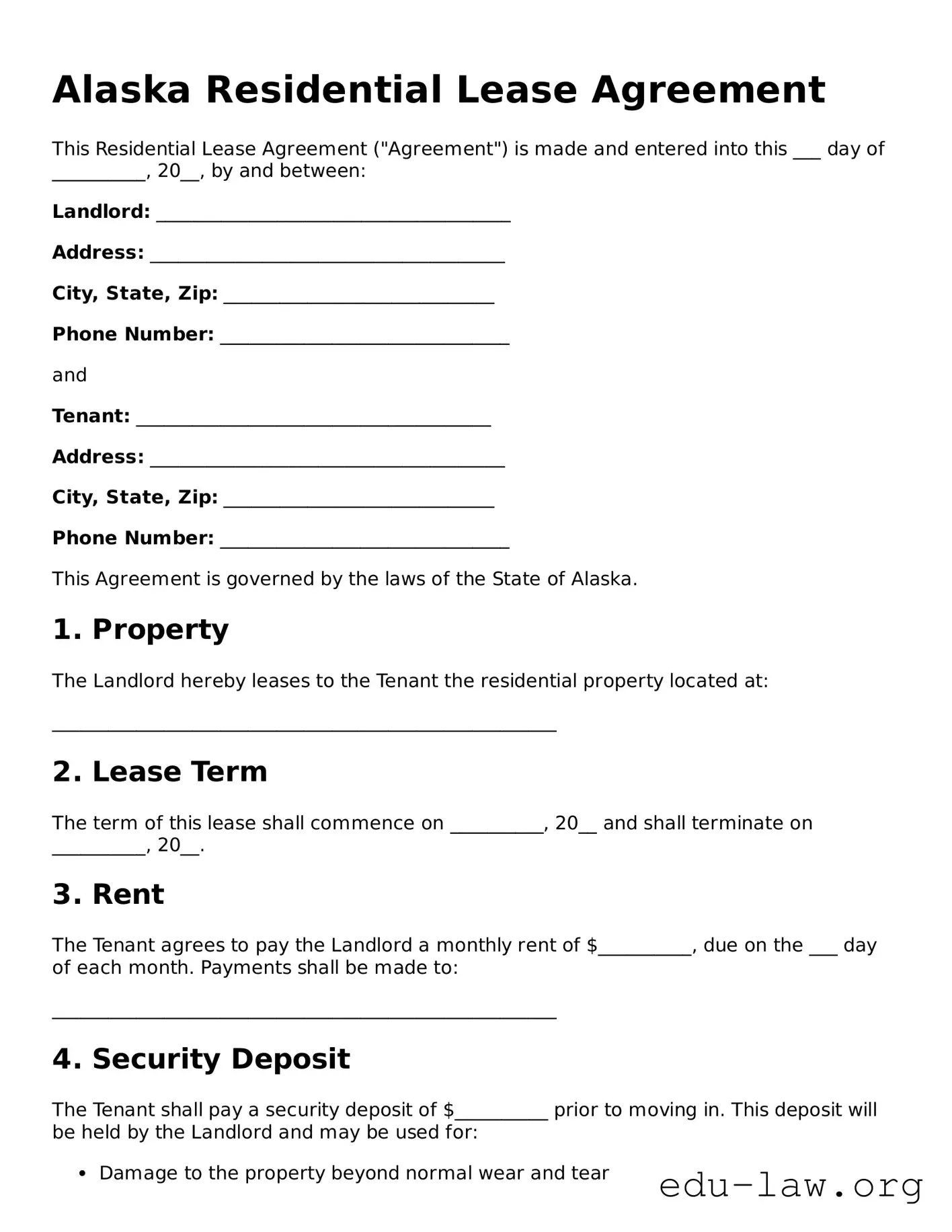 Legal  Residential Lease Agreement Template for Alaska
