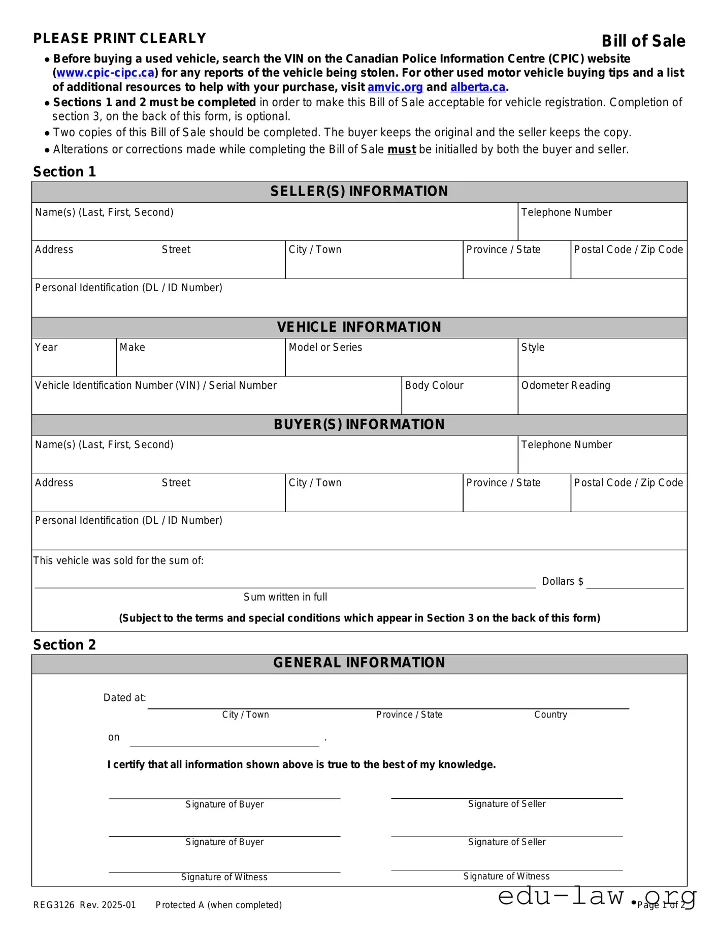 Fill in Your Alberta Bill Sale Template