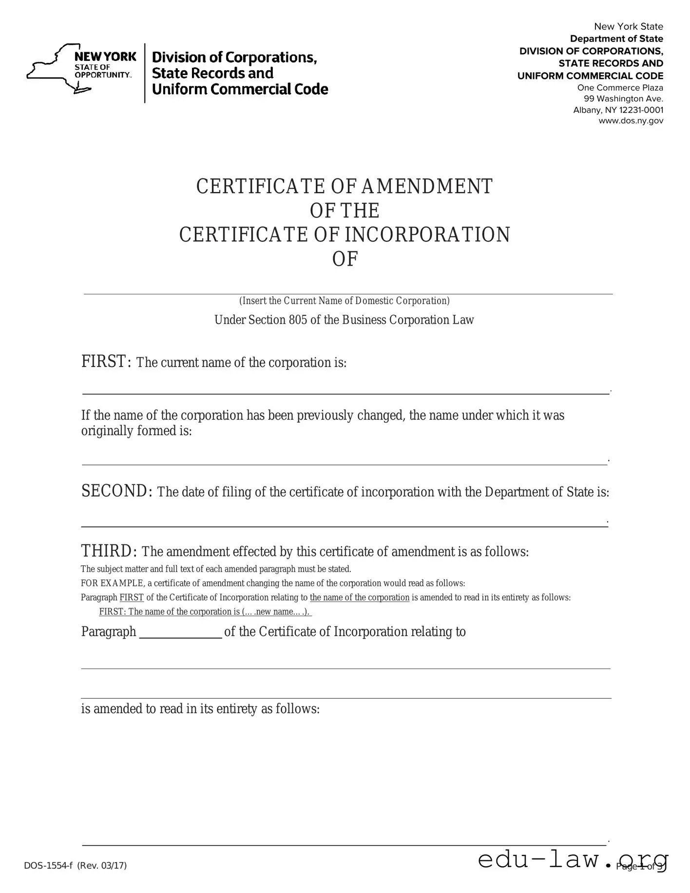 Fill in Your Certificate Of Amendment Ny Sample Template