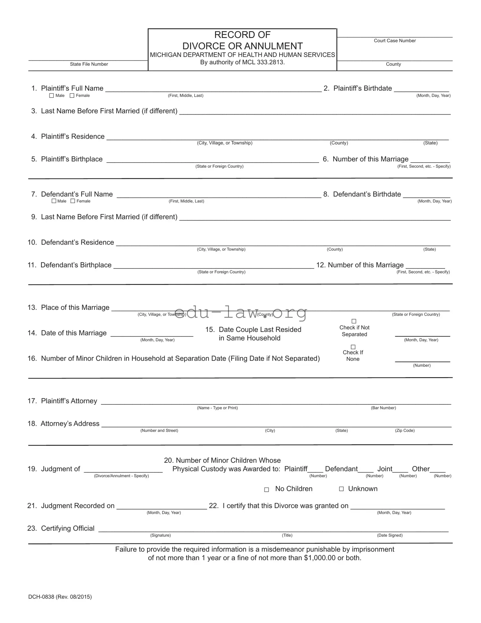 Fill in Your Michigan Dch 0838 Template