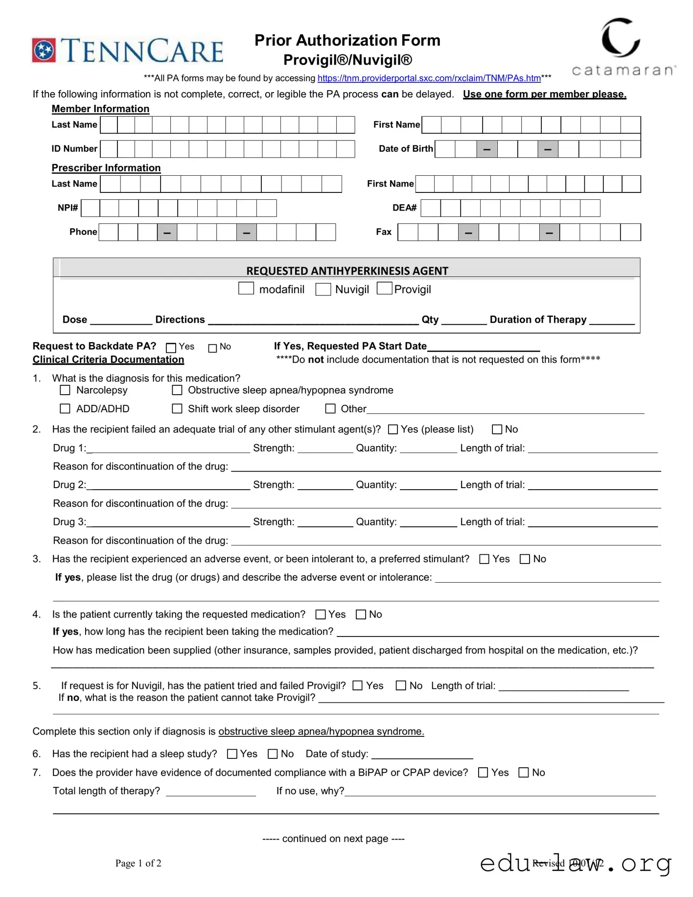 Fill in Your Catamaran Prior Auth Template
