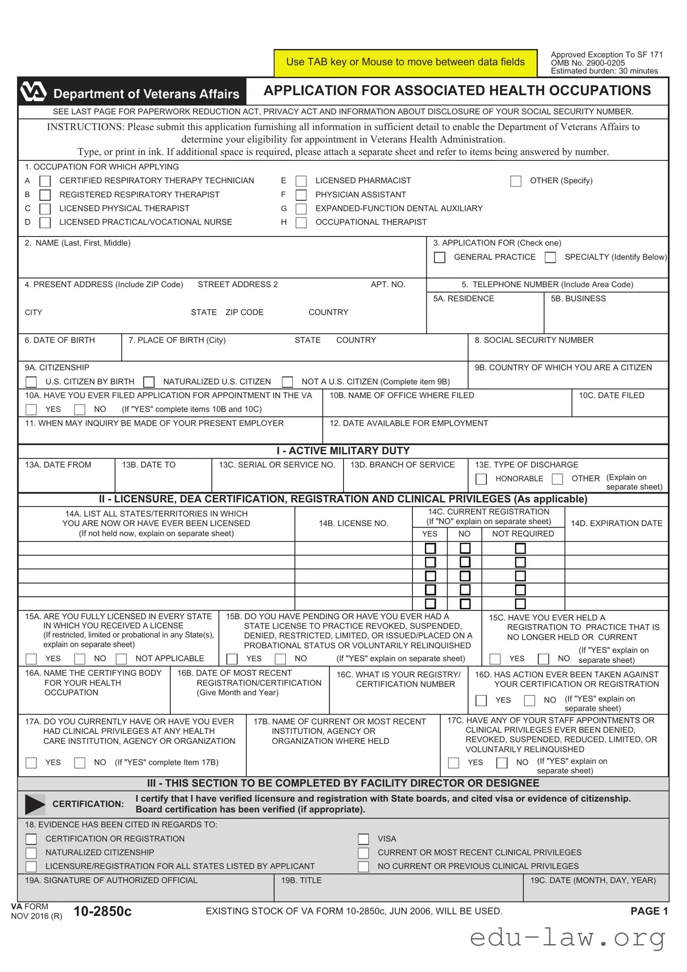 Fill in Your VA 10-2850c Template