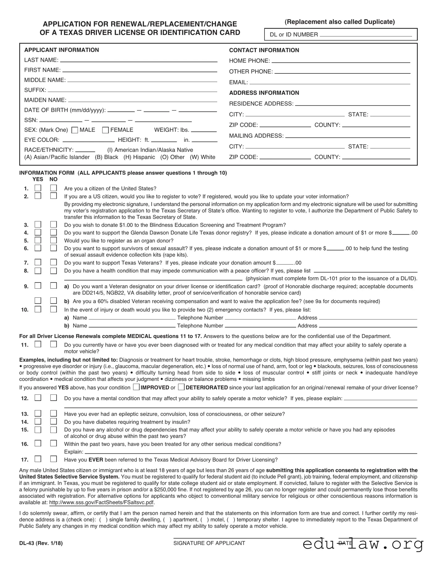 Fill in Your DL-43 Template