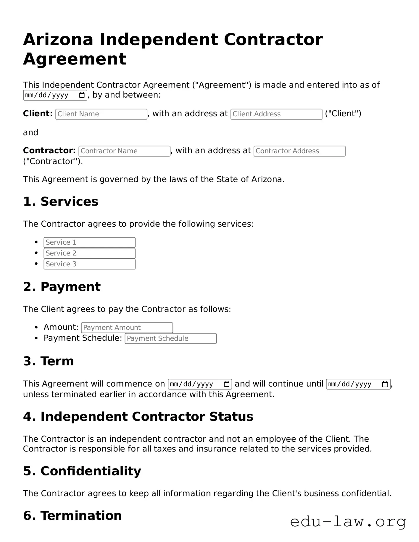 Legal  Independent Contractor Agreement Template for Arizona