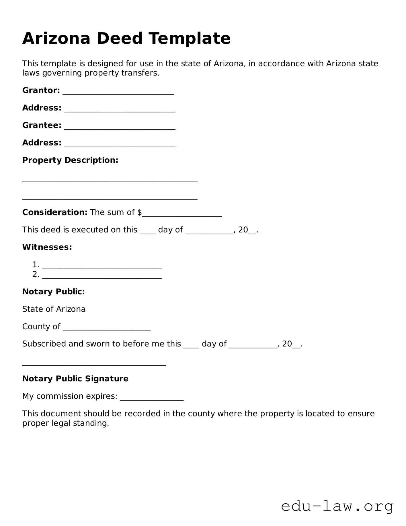 Legal  Deed Template for Arizona