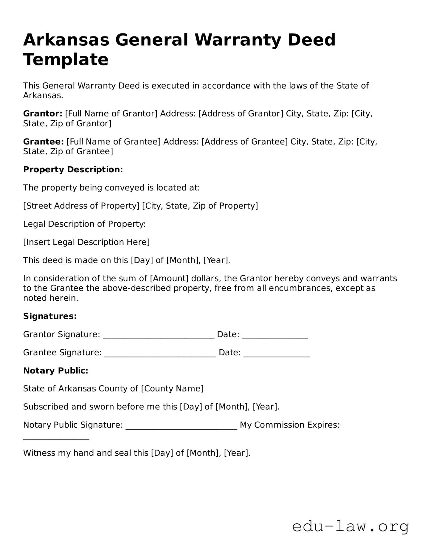 Legal  Deed Template for Arkansas