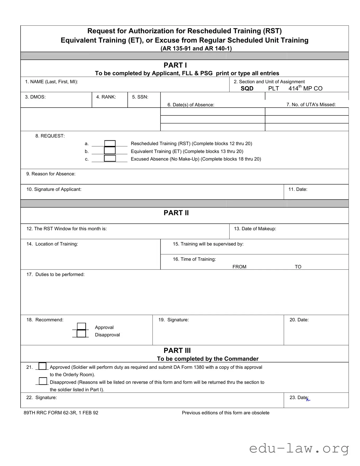 Fill in Your Rst Army Template
