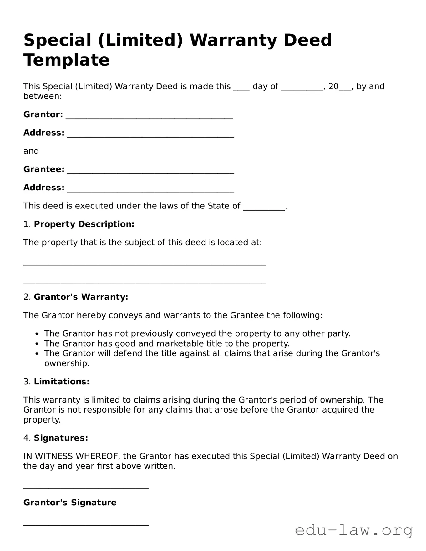 Special (Limited) Warranty Deed Template