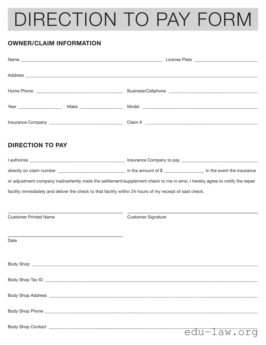 Fill in Your Authorization And Direction Pay Template