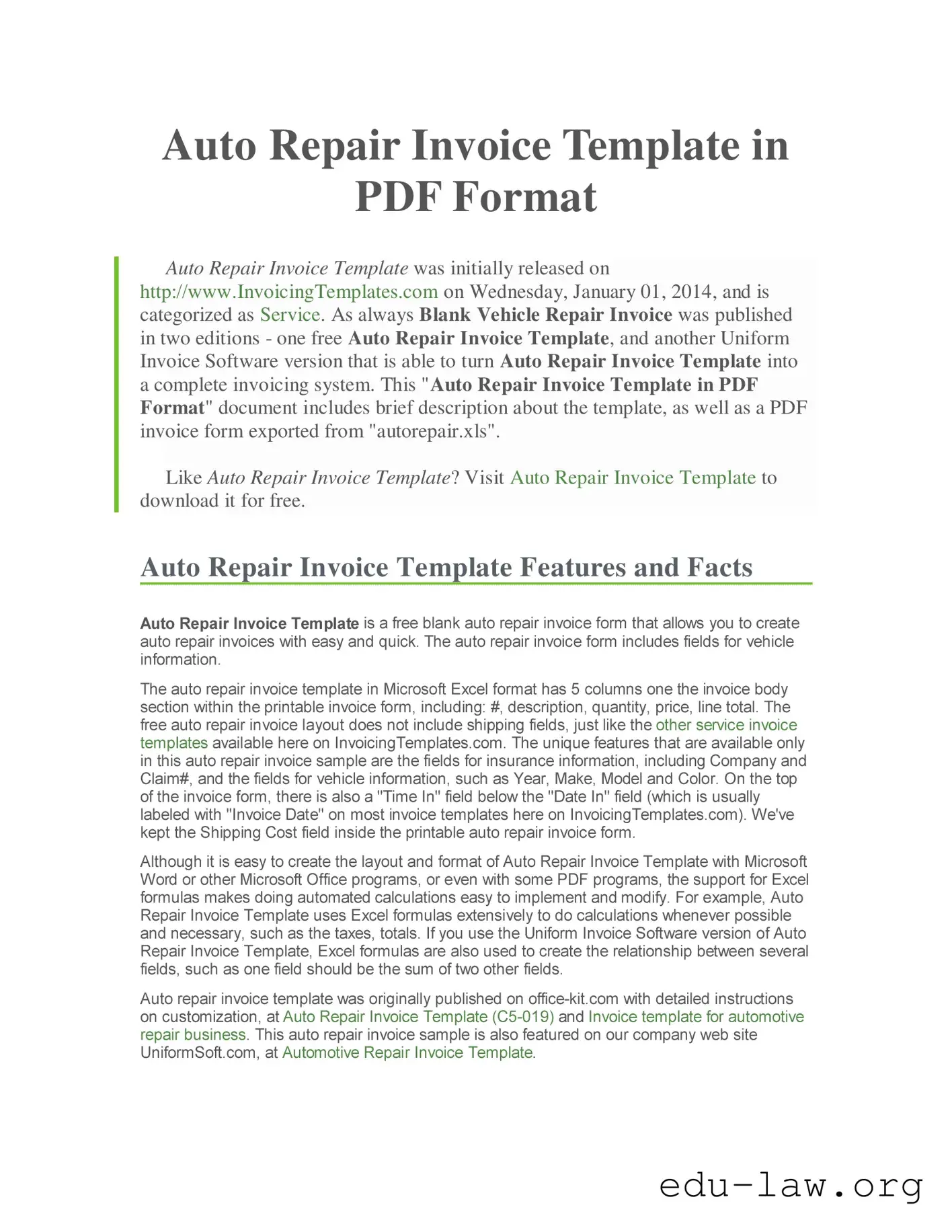 Fill in Your Auto Repair Invoice Template