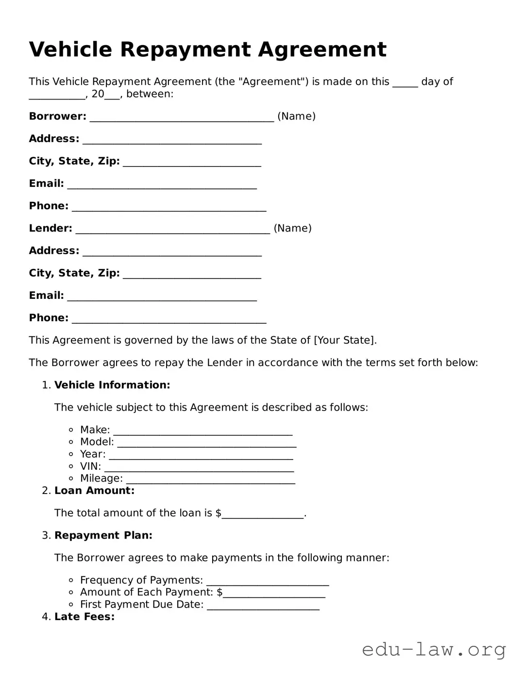 Vehicle Repayment Agreement Template