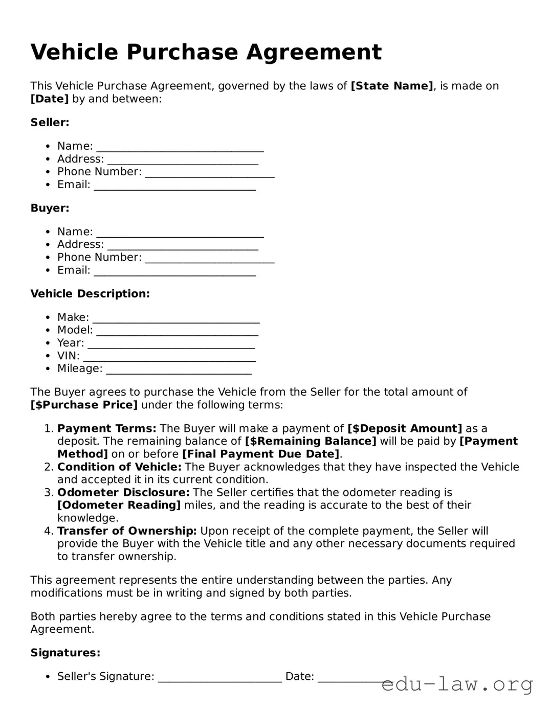 Vehicle Purchase Agreement Template