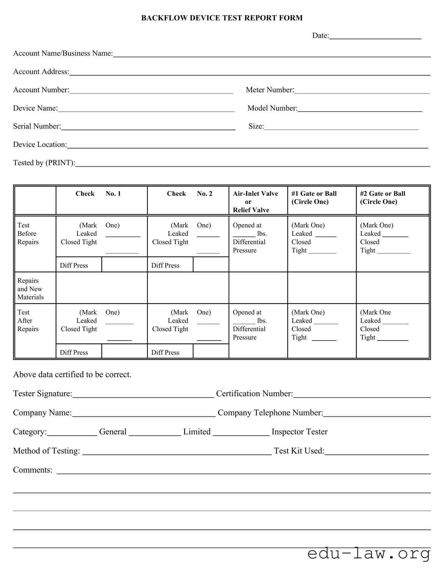 Fill in Your Backflow Test Report Template