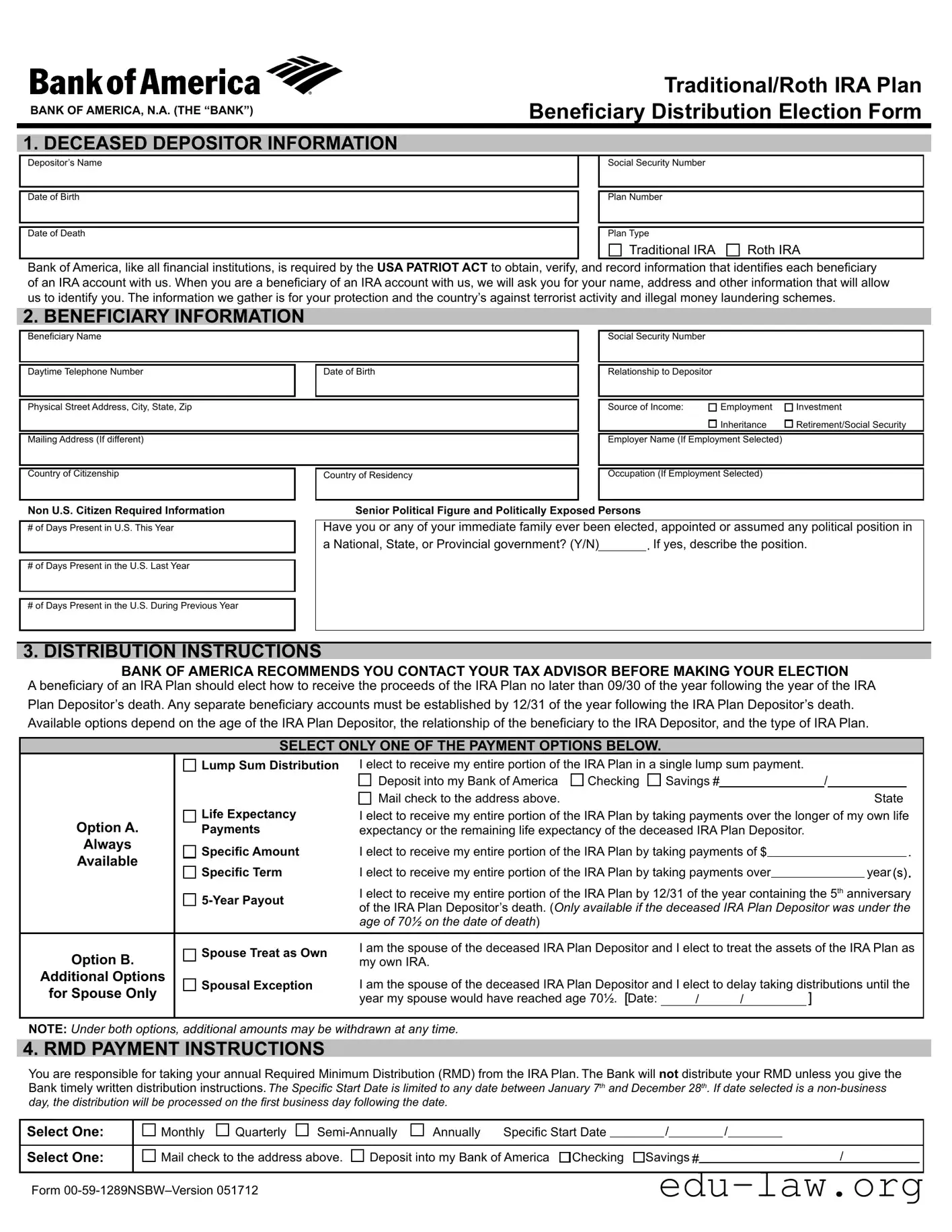 Fill in Your Bank Of America Beneficiary Template