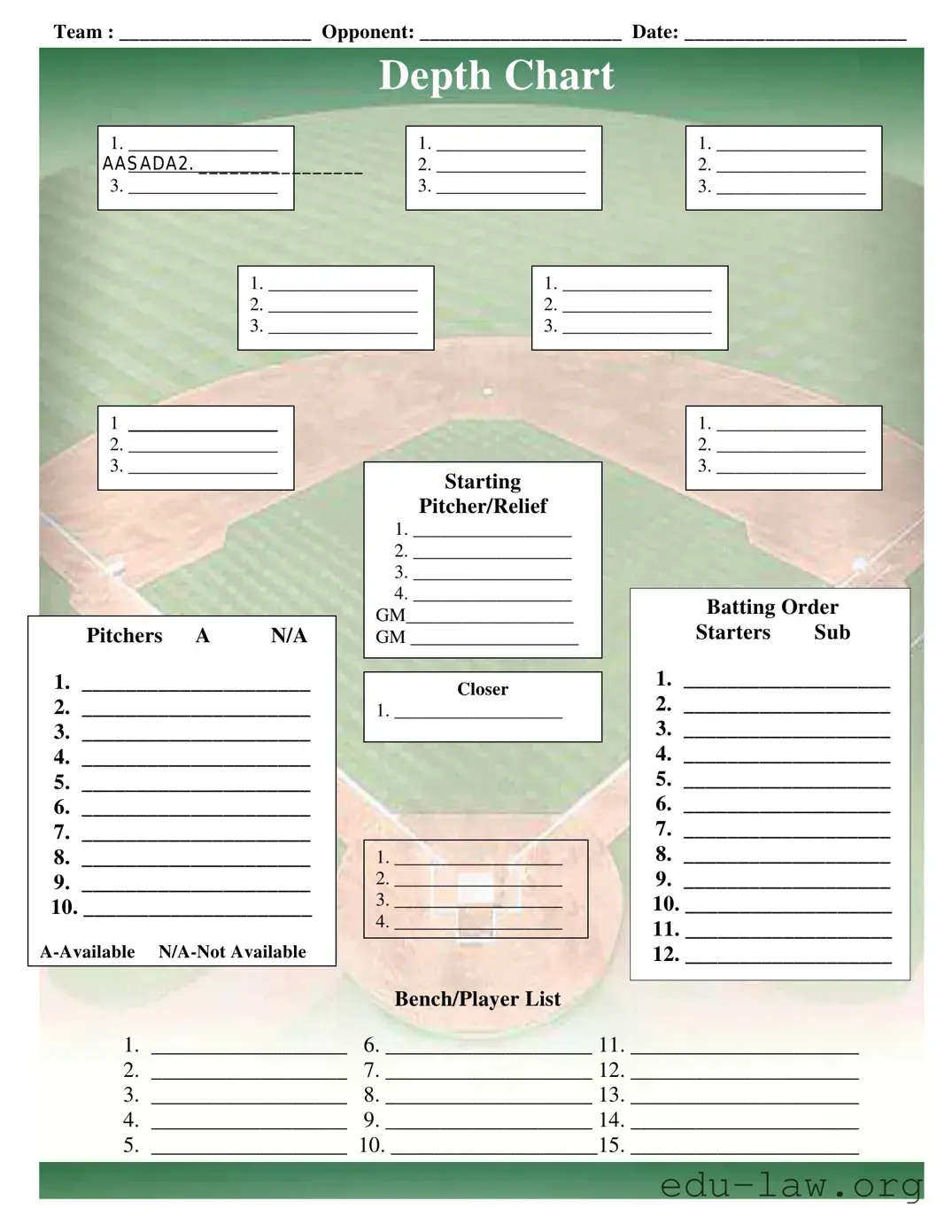 Fill in Your Baseball Field Lineup Template