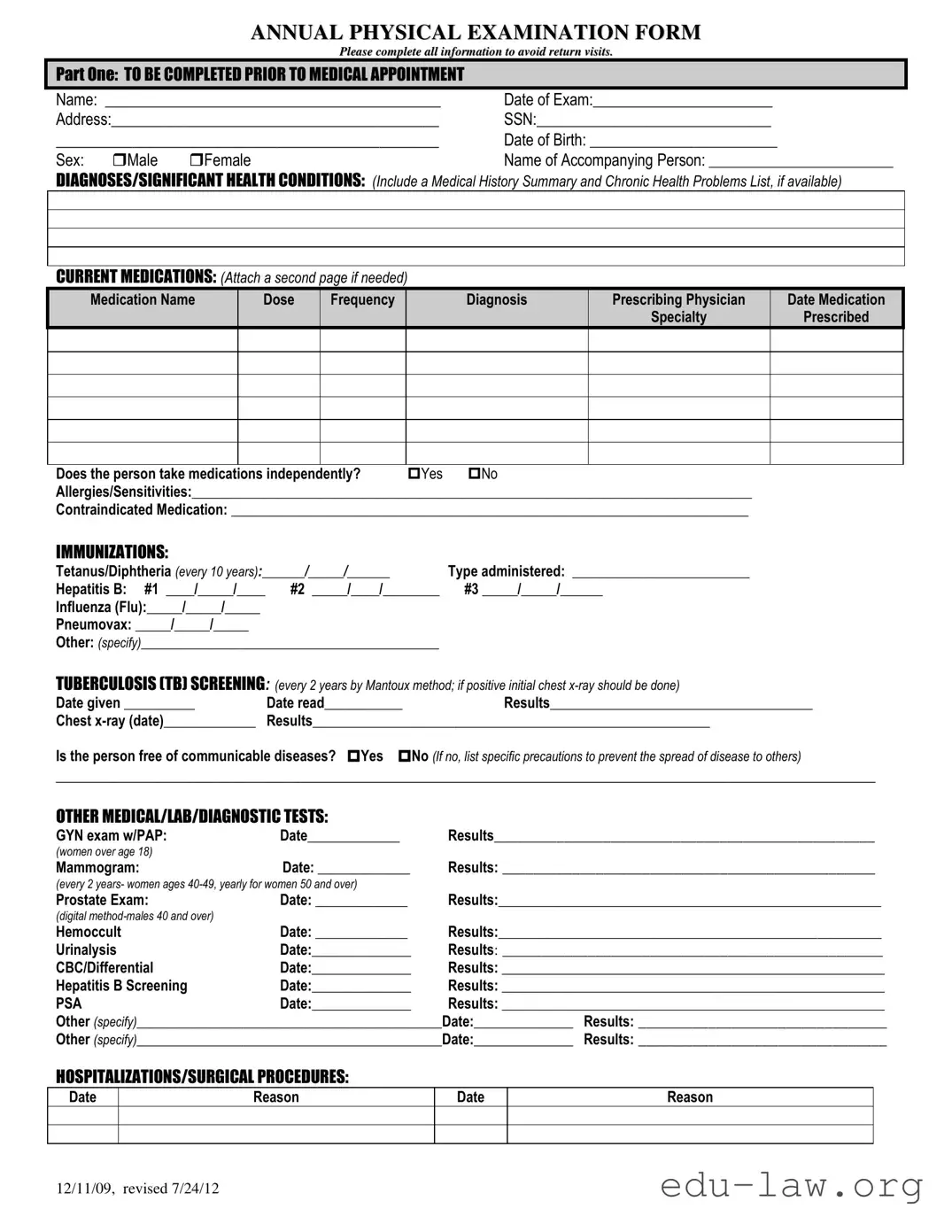 Fill in Your Annual Physical Examination Template