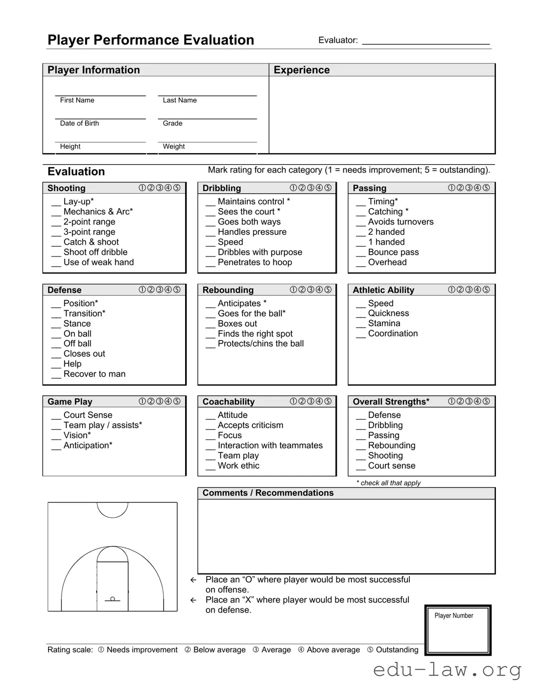 Fill in Your Basketball Evaluation Template