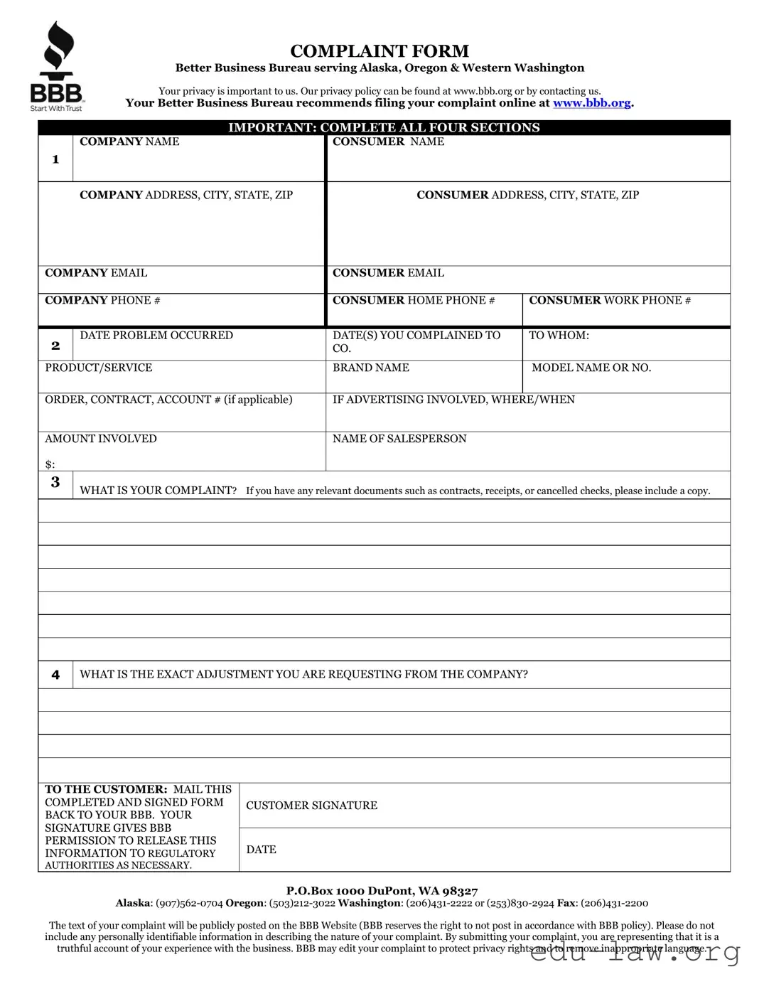 Fill in Your Bbb Complaint Template
