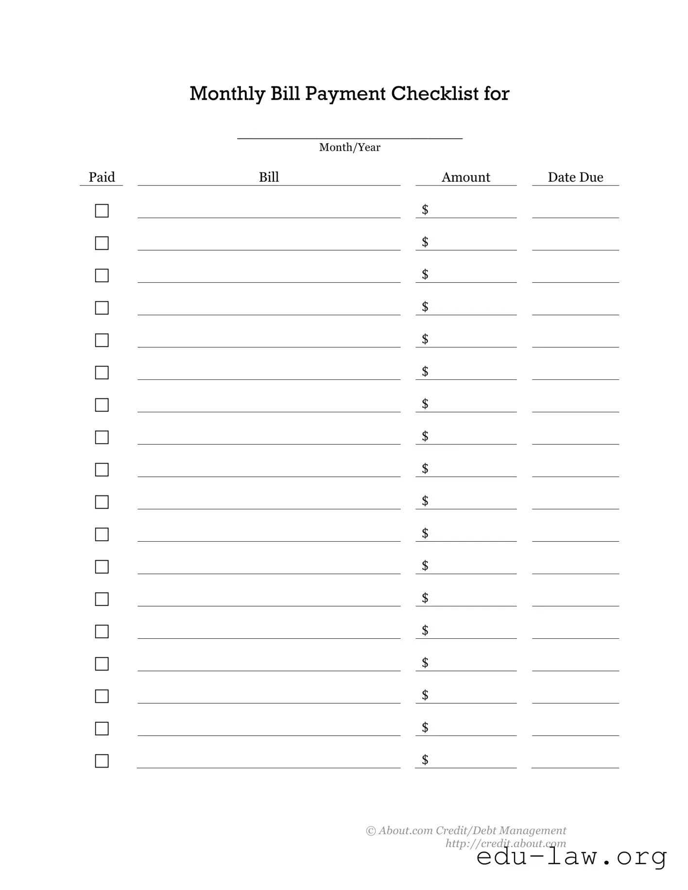 Fill in Your Bill Payment Checklist Template