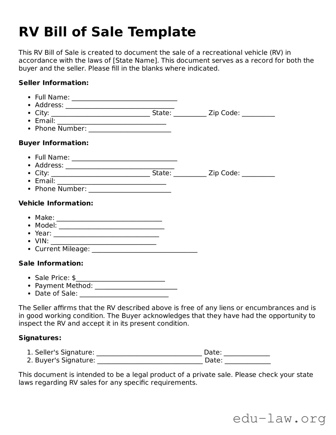 RV Bill of Sale Template