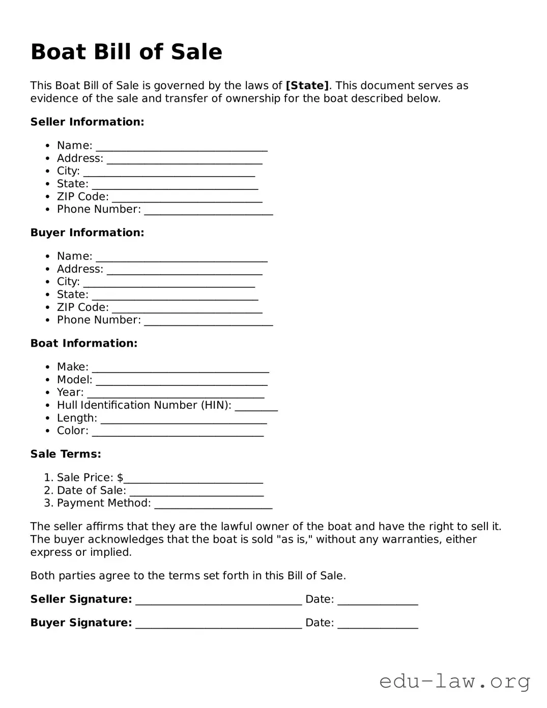 Boat Bill of Sale Template