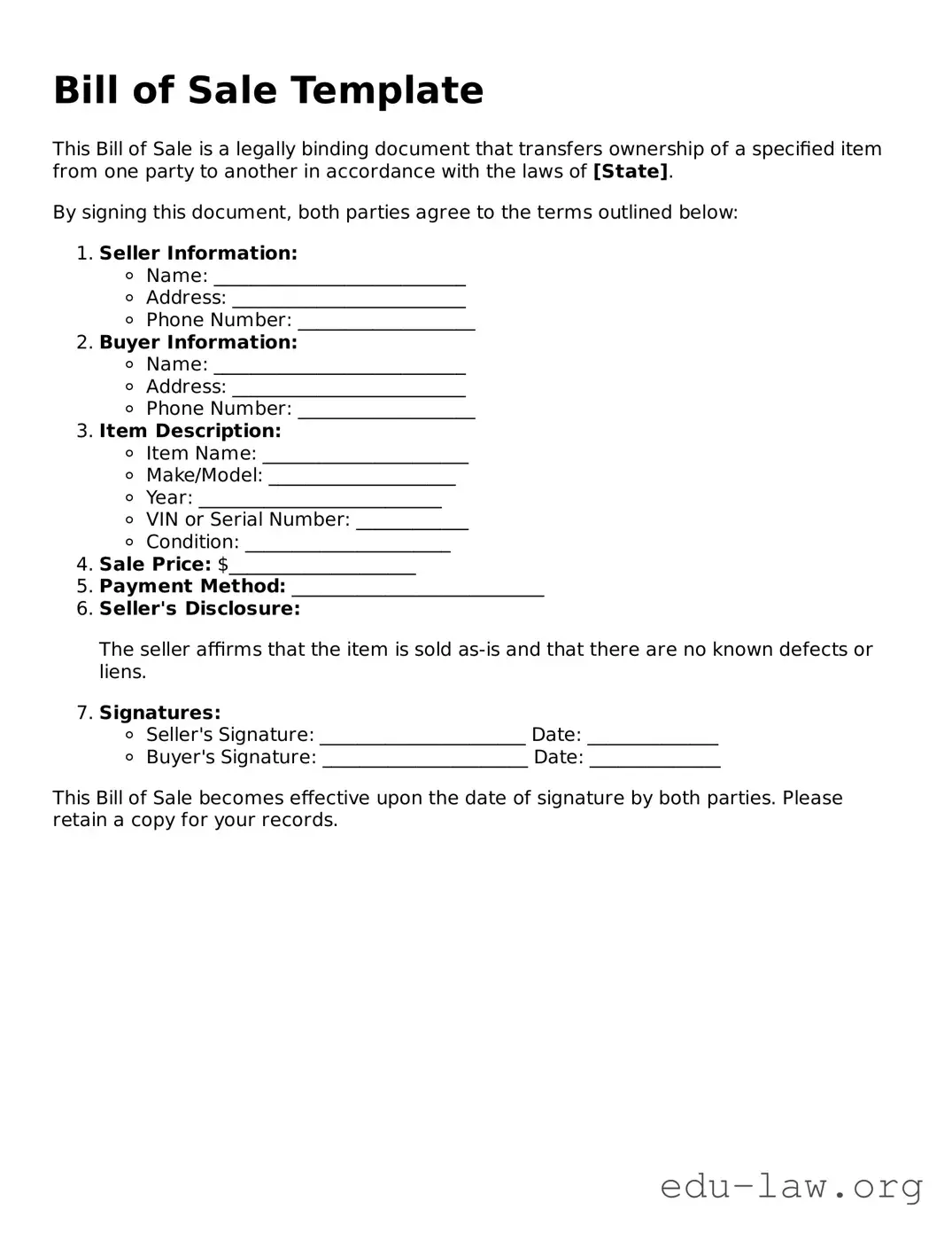 Bill of Sale Template