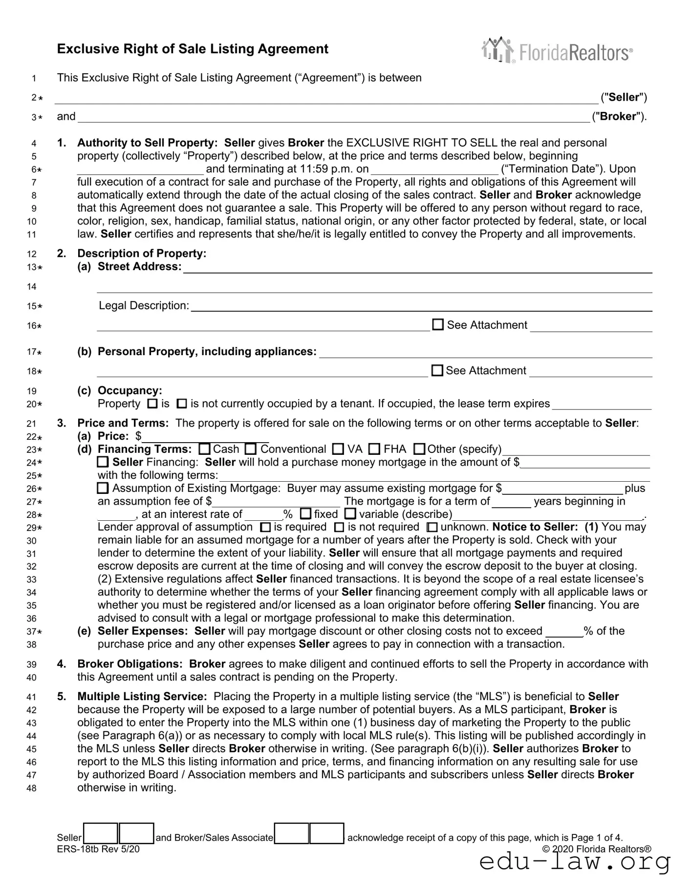 Fill in Your Florida Listing Agreement Template