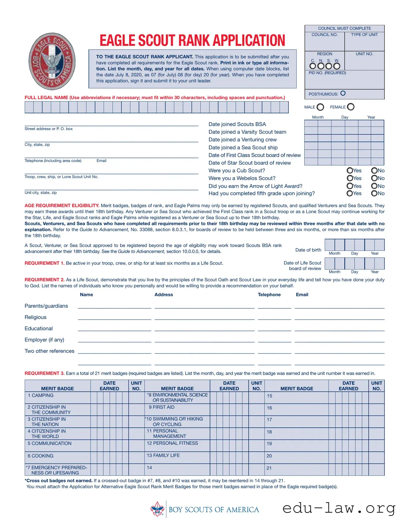 Fill in Your Eagle scout rank application Template