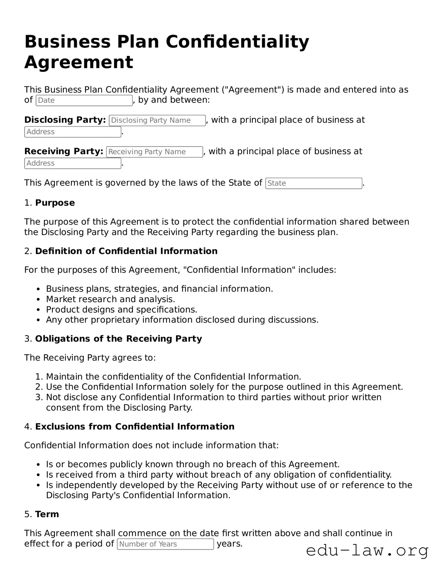 Business Plan Confidentiality Agreement Template