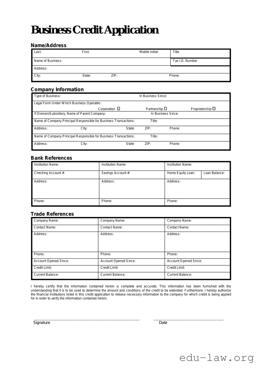 Fill in Your Business Credit Application Template