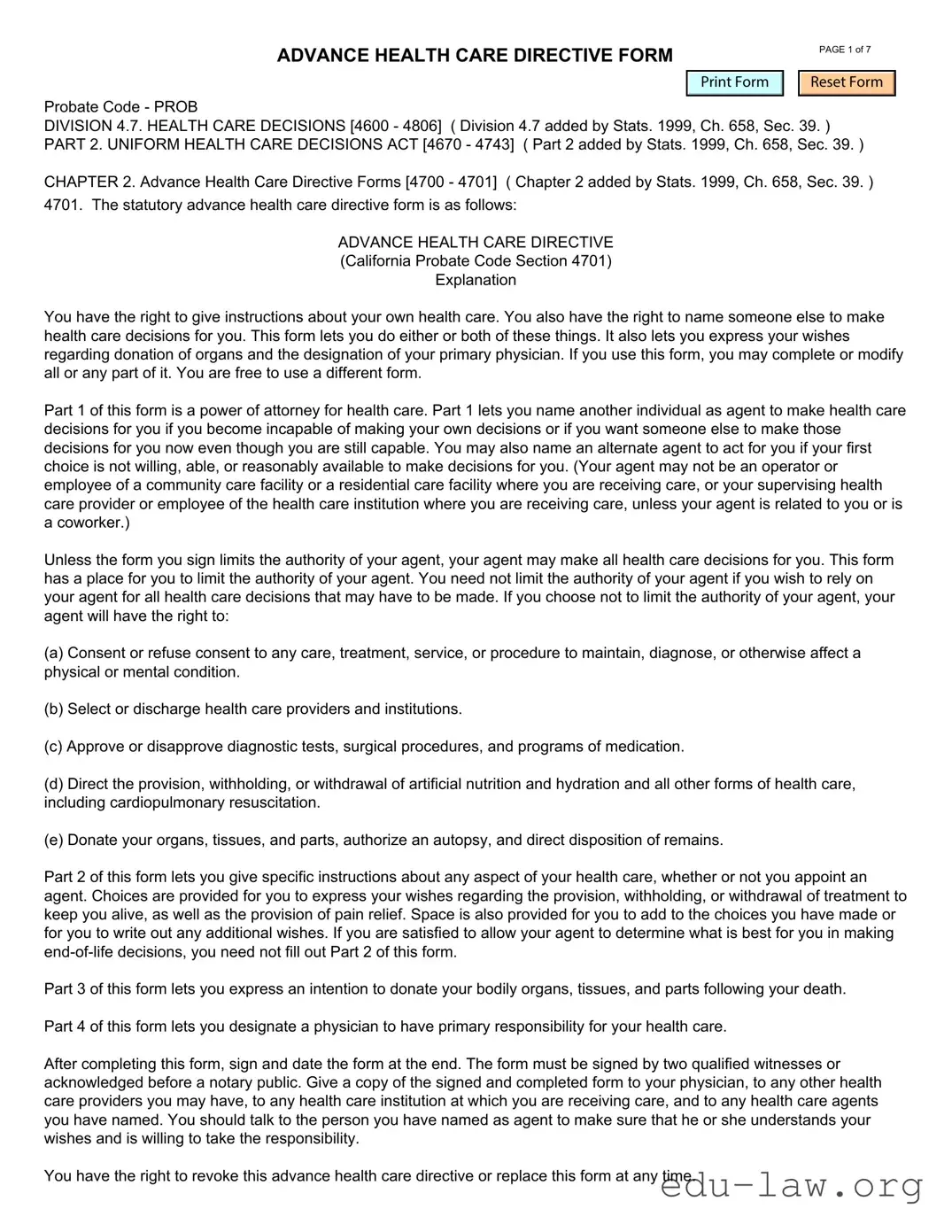 Fill in Your California Advanced Health Care Directive Template