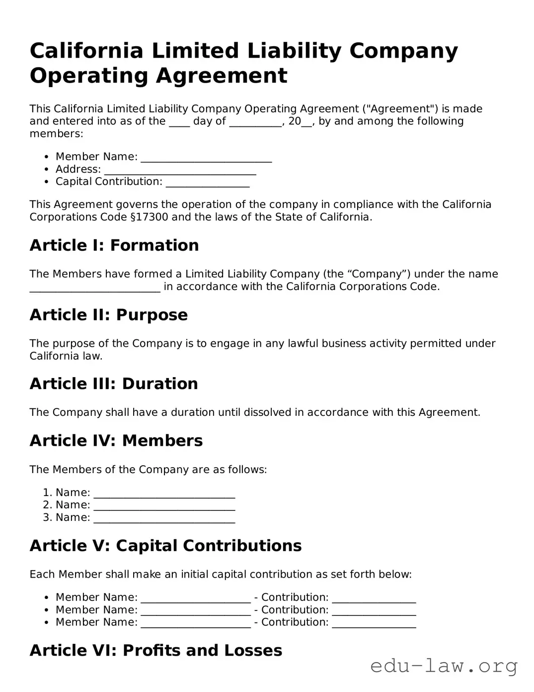 Legal  Operating Agreement Template for California