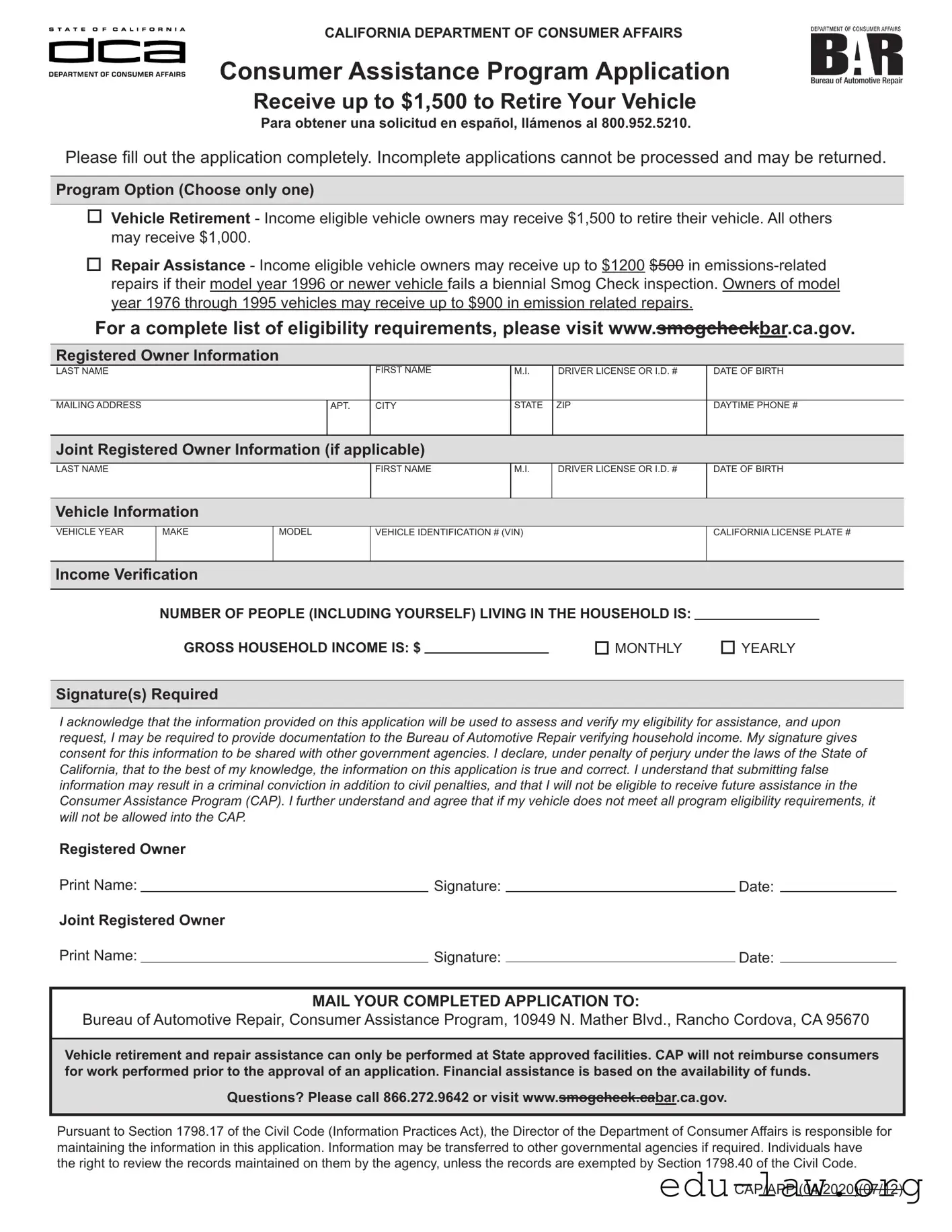 Fill in Your Consumer Assistance Program Application Template