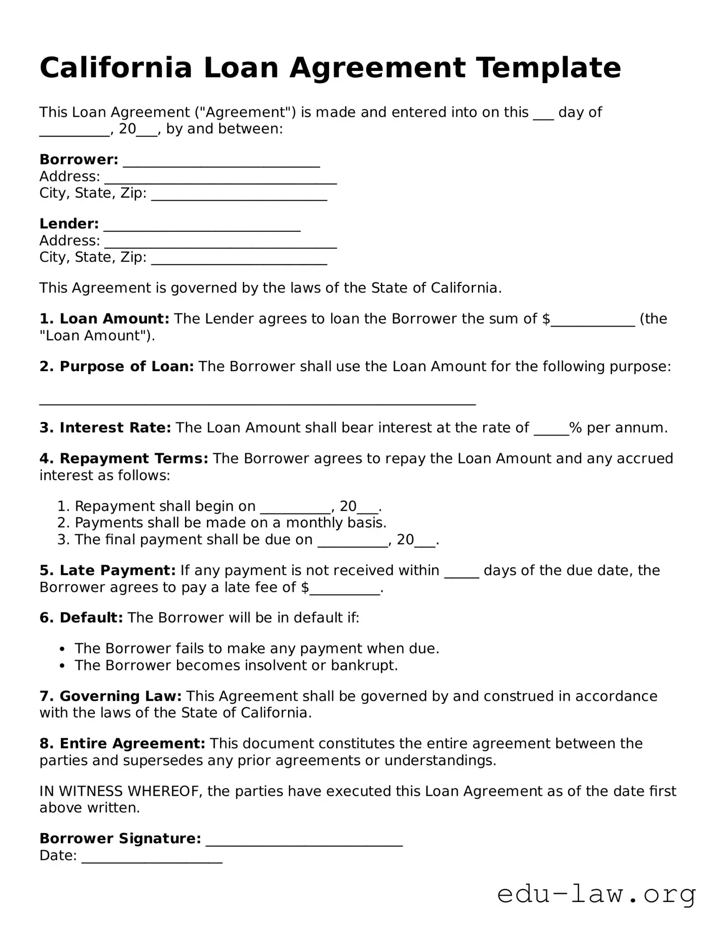 Legal  Loan Agreement Template for California