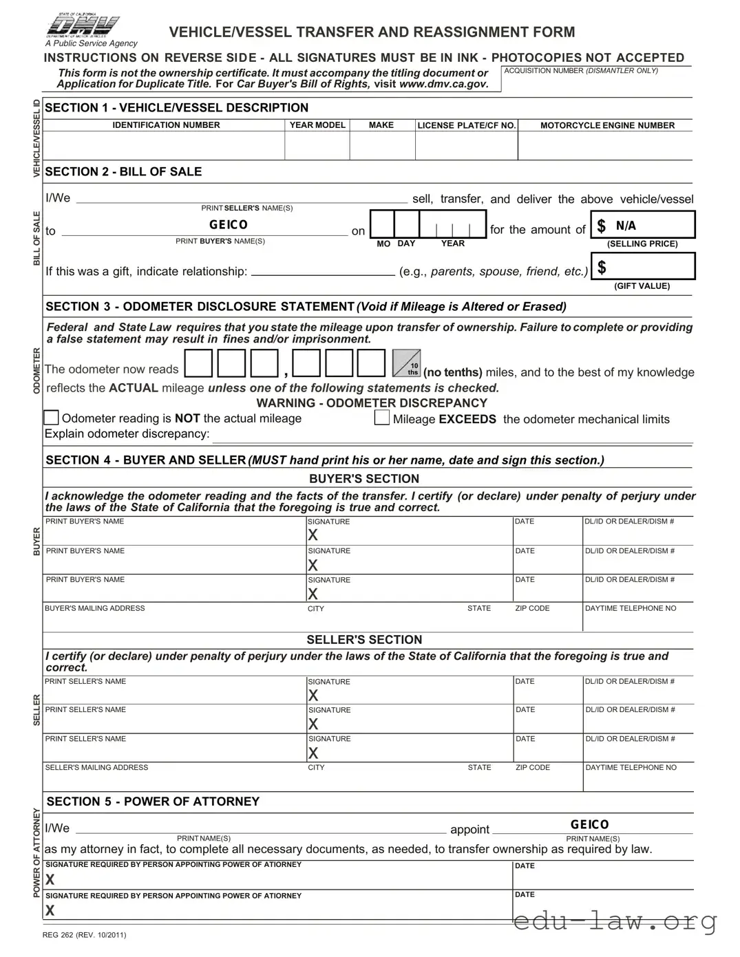 Fill in Your California Fotm Reg 262 Template