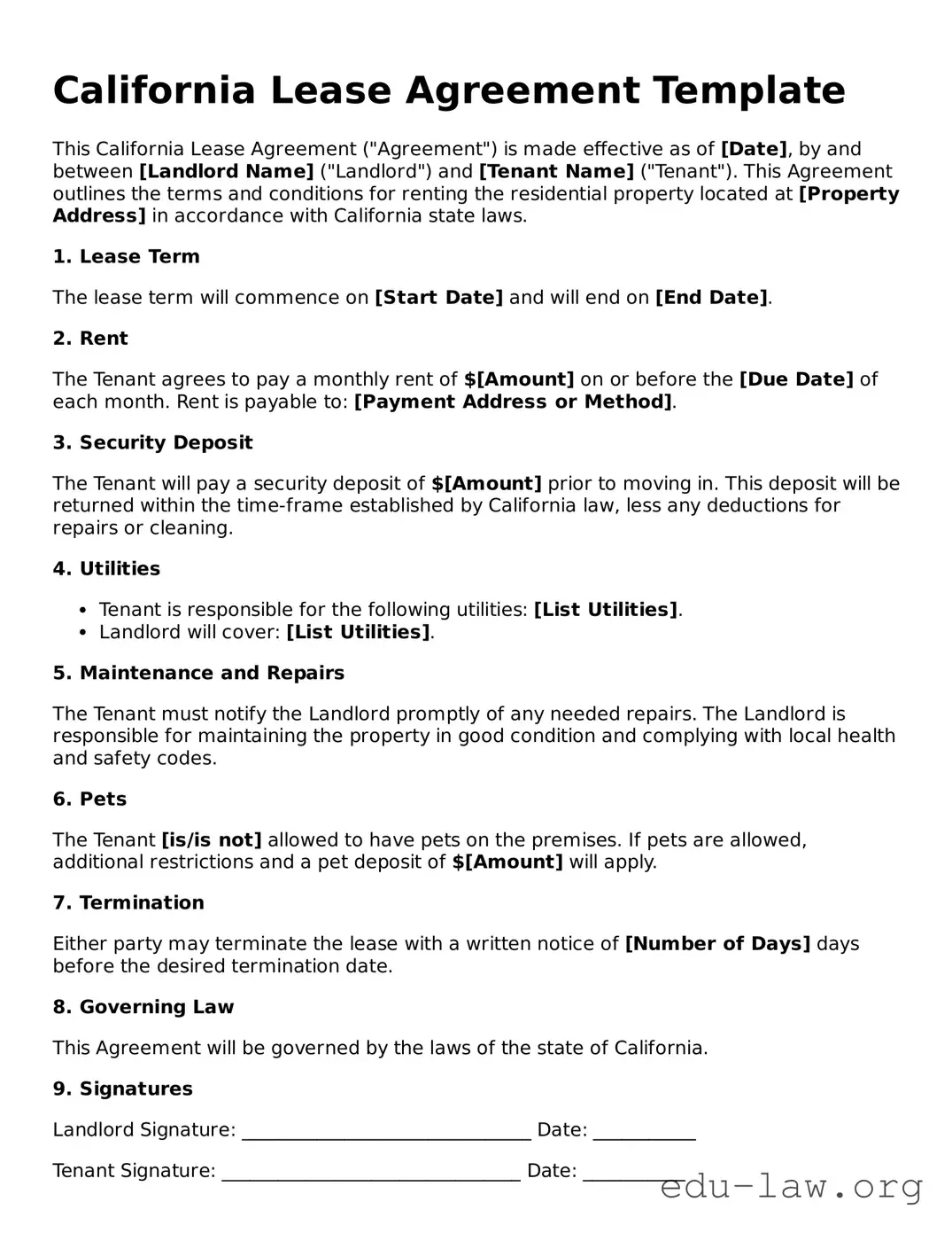 Legal  Lease Agreement Template for California